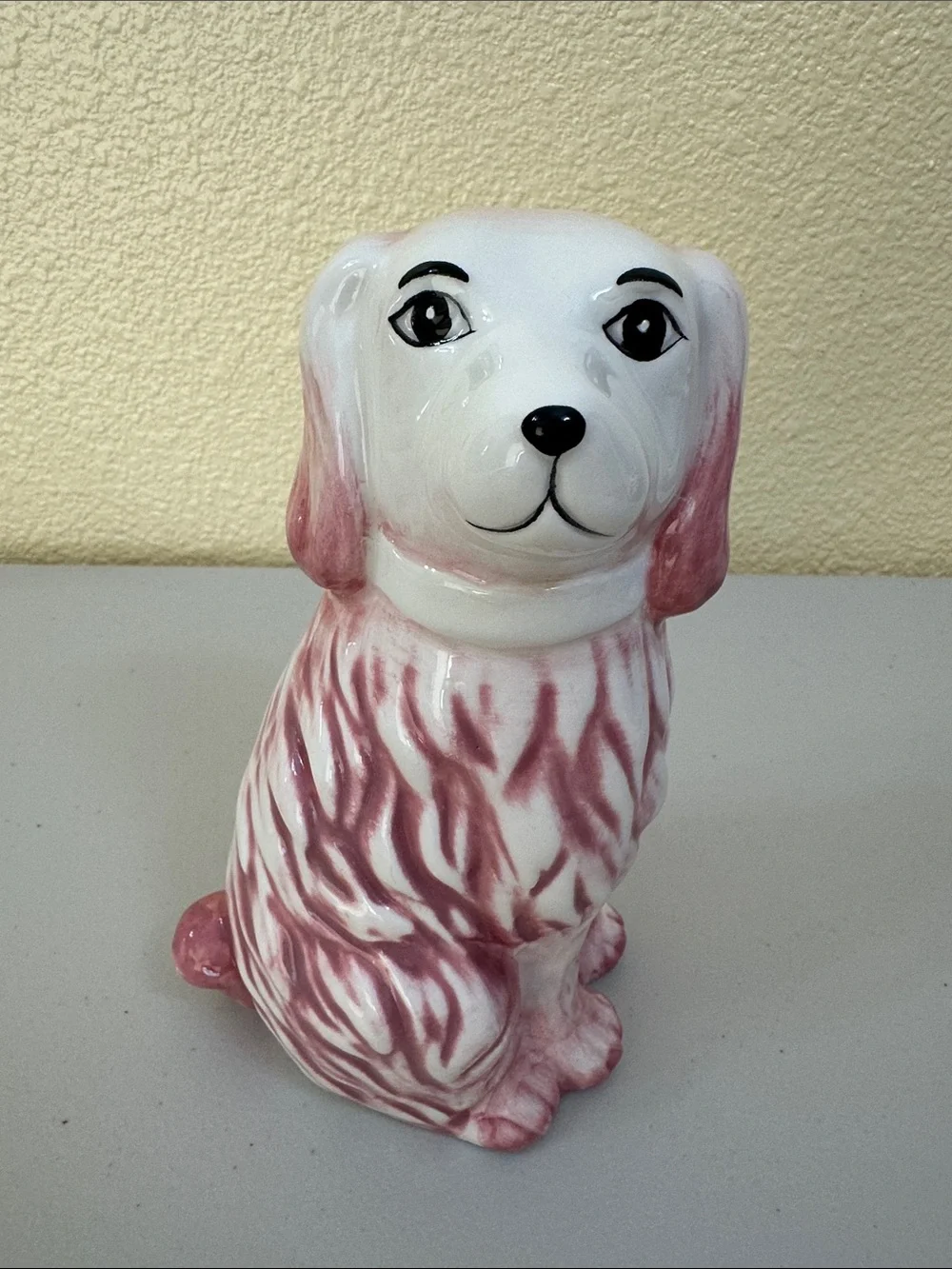 Pink and White Ceramic Staffordshire Dog Vase — Decorative Home Accent